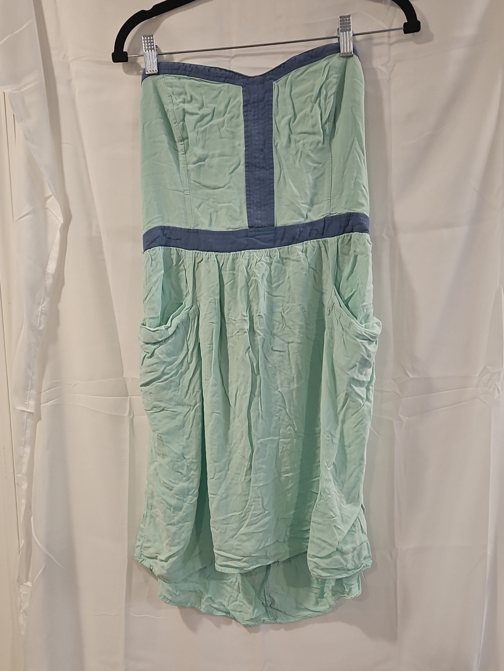 Xhilaration Mint Strapless High-Low Dress with Blue Trim
